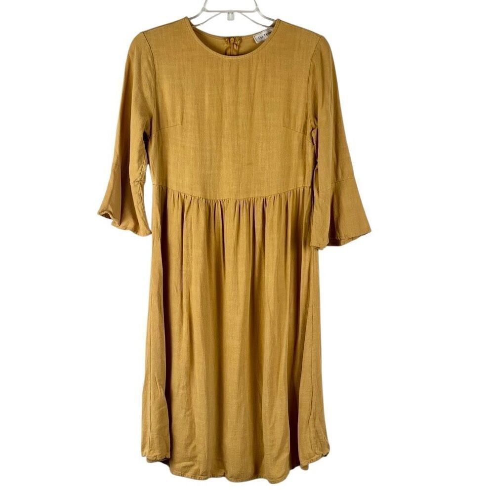 Ces Femme Yellow 3/4 Bell Sleeve Dress Small